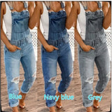 Yipinpay Sale Suspenders Denim Jumpsuit For Women Fashion Ripped Jeans Jumpsuit Casual Female Clothing S-3XL Drop Shipping