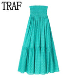 Yipinpay Print Long Skirts For Women Fashion 2023 High Waist Ruffle Skirt Sets Summer Beach Skirt Woman Ruched Women's Skirts