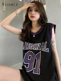 Yipinpay American Basketball Uniform Sports Vest Female Summer European Retro Sleeveless T-shirt Hot Girl Sweet Cool Gym Tank Top