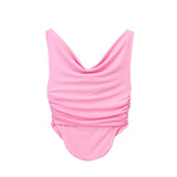 Yipinpay 2023 Pink Crop Top Women Ruched Tank Tops Y2k Streetwear Sleeveless Sexy Tops Woman Fashion Asymmetric Summer White Top