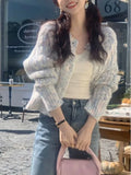 Yipinpay Knit Cardigan Women Colorful Dot Autumn Winter Loose O Neck Single Breasted Cropped Sweater Outwear Female Fashion Tops