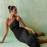 Yipinpay Green Short Cocktail Dresses Crepe Feather One Stripe Shoulder Mermaid dress Backless Prom Homecoming Gowns Dress Clubwear