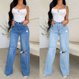 Yipinpay Fall New Women's High Waist Ripped Jeans Fashion Loose Denim Wide Leg Pants Casual Female Trousers S-2XL Drop Shipping