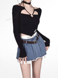 Yipinpay Sexy Korean Denim Micro Skirt Women Y2K High Waist Irregular Patchwork Fake Two-piece Pleated Mini Skirt Streetwear