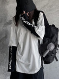 Yipinpay Harajuku Long Sleeve T-shirt Women Autumn Patchwork Fake Two-piece Korean Fashion Casaul Oversized T Shirt Streetwear