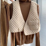 Yipinpay Women's Waistcoat Fashion Drawstring Solid Color Cotton Waistcoats Sleeveless Outerwear Winter Vest Jacket Female Black