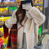 Yipinpay Hot Girl Faux Fur Coat Women's Autumn and Winter Mid-length Loose Thickened Warm Plush Soft Coat Fashion Female Clothes