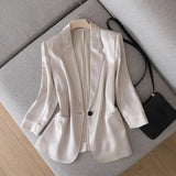 Yipinpay Summer New Japanese Fashion Shiny Acetate Satin Small Women's Blazers Jacket Elegant Designer Slim Saggy Silky Ladies Suit