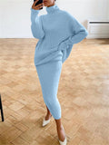Yipinpay Knitted 2 Piece Outfit Set Casual Long Sleeve Sweater Top And Pencil Long Skirts Elegant Autumn Two Piece Sweater Sets