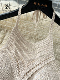 Yipinpay Beachwear Sexy Two Pieces Sets Women Halter Backless Camisole+Hook Flower Hollow Skirt Fashion Vintage Knitted Suit