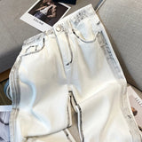 Yipinpay Waist Baggy Jeans for Women 2023 Fashion Straight Wide Leg Pants Black Side White Denim Trousers Y2k Streetwear Female