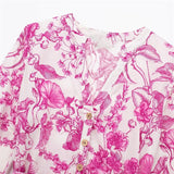 Yipinpay Pink Floral Dress Woman Print Short Dresses For Women Tie Belt Mini Chic And Elegant Woman Dress Long Sleeve Summer Dresses