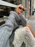 Yipinpay Off-Shoulder Solid Knit Sweater Women Casual Loose Long Sleeve Patchwork Oversized Sweater Slim Fashion Pullover Female