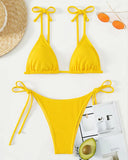 Yipinpay Fashion Sexy Yellow Solid Color Lace-Up Triangle Cup Bikini Women'S Swimsuit Backless Beach Swimsuit