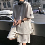 Yipinpay Summer Men's Tracksuit Waffle Fabric Breathable Casual T-Shirt and Shorts Fashion Half Sleeve Two Piece Set for Unisex