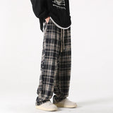 Yipinpay Men Checkered Casual Pants Loose Straight Corduroy Pants Sweatpants Man Fashion Streetwear 2023 Spring New Hip Hop Trousers