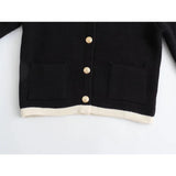 Yipinpay New 2024 Women Single Breasted Knit Cardigan Long Sleeve O Neck Female Black Crop Sweater Coat
