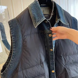 Yipinpay Coats Denim Shirt Patchwork Fake Two Black Vest for Women Y2k Waistcoat 2023 Chaleco Mujer Cotton Top Parkas Jacket Unisex