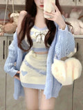 Yipinpay Sweet 3 Piece Set Women Evening Party Y2k Cardigan + Office Lady Casual Mini Skirt + Slim Vest Korean Fashion Chic