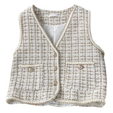 Yipinpay Women New Autumn Tweed Elegant Vintag Vest V-neck Sleeveless Slim Pockets Waistcoat Ladies Fashion Womens Short Small Vest