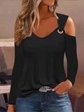 Yipinpay Simple Metal Button V-neck Shirt Blouse For Women 2024 New Fashion Sexy Women Casual Shirt Pullover Tops Female Clothing