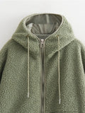 Yipinpay New Women Hooded Lambswool Coat Long Sleeve Female Autumn Winter Loose Warm Outerwear