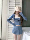 Yipinpay Knitted Suit Woman Y2k Crop Tops Sweater Korean Fashion Slim Mini Skirt Party Elegant 3 Piece Set Skirt 2024 Autumn Chic