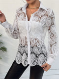 Yipinpay Summer Lace V-neck Women's Top New Long Sleeve Retro White Casual Women Shirt Patchwork Fashion Blouses Fammal Clothing