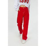 yipinpay Size Red High Waist Women's Jeans Wide Leg Baggy Chic Design Denim Pants Streetwear Vintage Summer Straight Jean Trouser