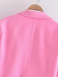 Yipinpay 2024 Women Single Button Pink Crop Blazer Vintage Long Sleeve Lapel Collar Elegant Ladies Office Suit Coat
