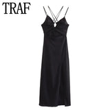 Yipinpay Cut Out Long Dress Women Black Backless Slip Dress Woman Ruched Sexy Summer Dresses For Women 2023 Evening Party Dresses