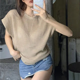 Yipinpay Short Sleeved Top with Hollowed Out Top Paired with Summer Thin and Oversized Sun Protection Clothing for Women