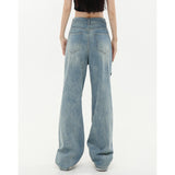 yipinpay Jeans Women Y2K Style High Waist American Hollow Out Wide Leg Pants Fashion Hip Hop Vintage Straight Summer Female Trouser