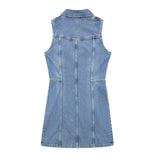 Yipinpay Blue Denim Dress Woman Sleeveless Short Dresses For Women Zip Up Jean Mini Dress 2023 Streetwear Casual Summer Dresses