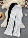 Yipinpay Pleated Vintage Striped Long Pants Fashion Spring High Waist Wide Leg Trousers Women Streetwear Solid Casual Pants