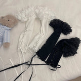 Yipinpay Women's Y2K 2000s Fingerless Gloves Cross Tie-up Elbow Length Arm Warmers Sleeves Lolita Costume Accessories