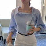 Yipinpay Lady Work Blue Striped Shirts Women Slim Fashion Blusas Mujer De Moda 2023 Spring Button Long Sleeve Tops Casual Blouse