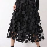 Yipinpay Dot Women Skirt Black 2023 Spring Summer New Korean Fashion Trend Patchwork Mesh Skirt Streetwear Dress Black Largas