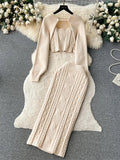 Yipinpay Autumn Skinny Knitted Three Pieces Suits Cardigan Long Sleeves Smock+Tank Tops+Bodycon Skirt Women Gentle Sweater Sets