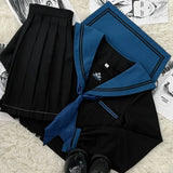 Yipinpay School Girl JK Uniform Skirts Suit Women Girl Bow Sailor Blouses Pleated Short Skirt Sailor Uniform JK Navy Costumes