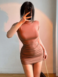 Yipinpay Tight Half High Collar Pleated Waist Mini Dress Spicy Girls Slim Dresses Bodycon Women Vestidos Cortos Party Mujer Clothing