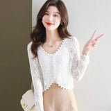 Yipinpay sweater, short, small, thin, sunscreen jacket, women's outerwear, cardigan, shawl, long sleeved, hollowed out top