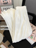 Yipinpay Women's Wide Leg Pants Suspenders Two-piece White Pleated Suit Office Lady High Street Sets V Neck Vest Folds Trousers