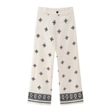 Yipinpay Embroidery High Waist Pants For Women Green Wide Leg Pants Women Summer Vintage Baggy Pants Woman Boho Women's Trousers 0406