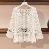 Yipinpay and Autumn Women's Net Yarn Korean Temperament Casual New Cardigan Long Sleeve Lace Short Western Style All-match Top
