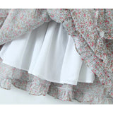 Yipinpay Spring 2024 Women Sexy Backless Floral Print Dress Puff Sleeve V Neck Layered Ruffle Cake Mini Dresses Holiday Party Robe