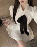 Yipinpay Elegant Dresses Women French Style Chic Long Sleeve Autumn Satin Slim Turn Down Collar Temperament Shirt Dress Female