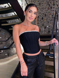 yipinpay Corset Top Diamond Top Women Strapless Crop Top Skinny Backless Tank Top Sexy Outfits Solid Tanks Club Party Y2K Clothes
