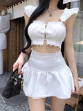Yipinpay Sexy Hot Girl Suit Women's Summer Edible Tree Fungus Vest High Waist A-line Mini Skirt Two-piece Set Fashion Female Clothes