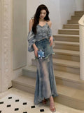 Yipinpay Women Blue Jean Skirt Y2k Clothes Harajuku Korean Girl Casual Chic Fashion Vintage Denim Mermaid Skirt Raw Edge Japanese Fashion